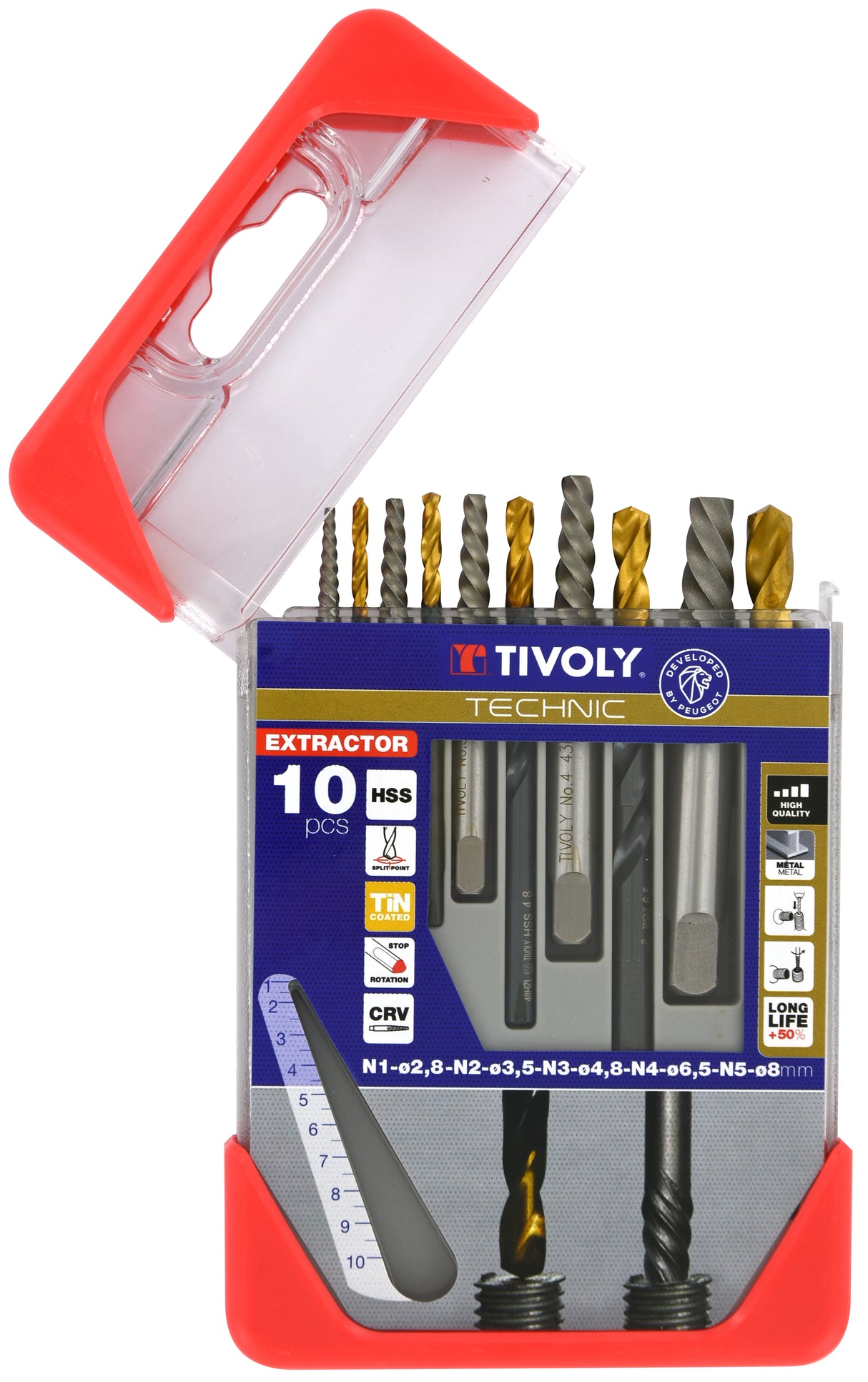 Tivoly 10 pièces - Extracteurs de goujons cassés