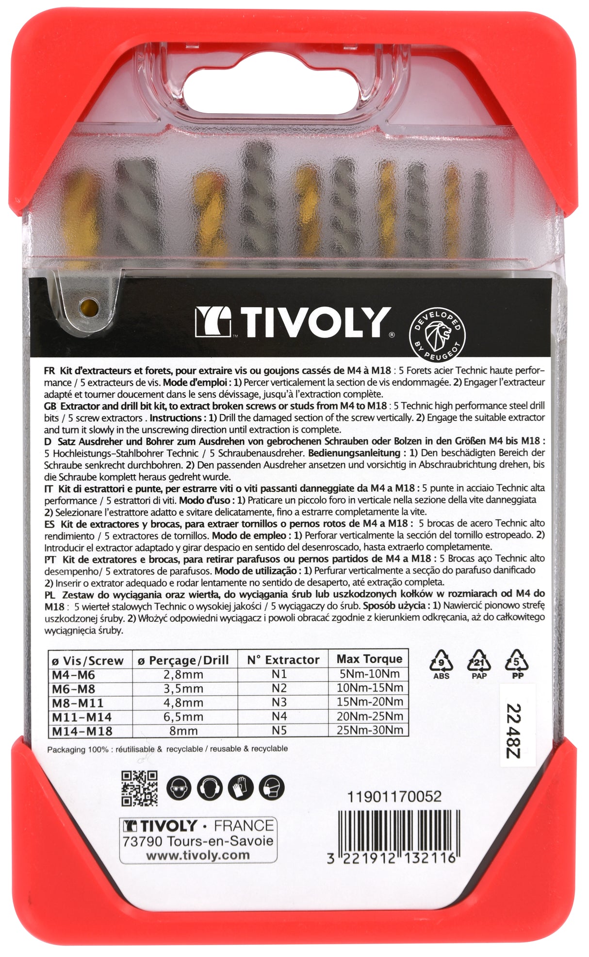 Tivoly 10 pièces - Extracteurs de goujons cassés
