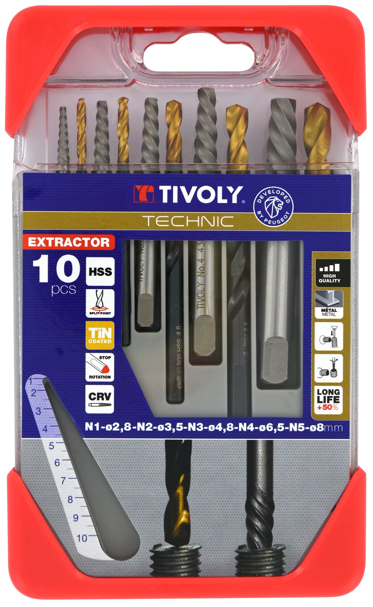 Tivoly 10 pièces - Extracteurs de goujons cassés