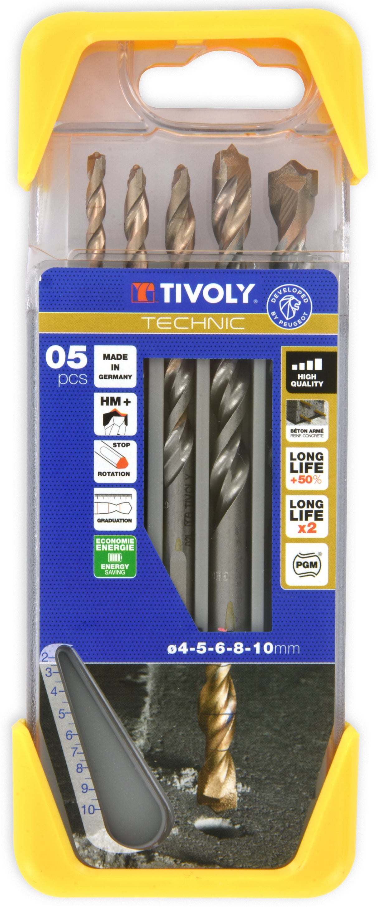 Tivoly 5 forets béton gradués SLR Ø 4 à 10mm