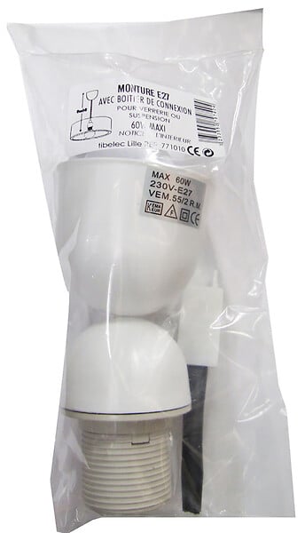 Monture plastique douille E27 60W maxi blanc