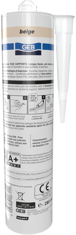 Silicone tous supports - GEB - 890711 - Beige - Cartouche 280 ml
