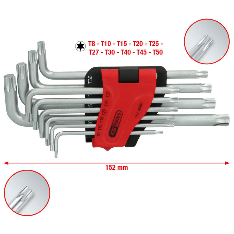Jeu de 10 clés mâles longues TORX, T8 à T50 - KS TOOLS - 151.4880