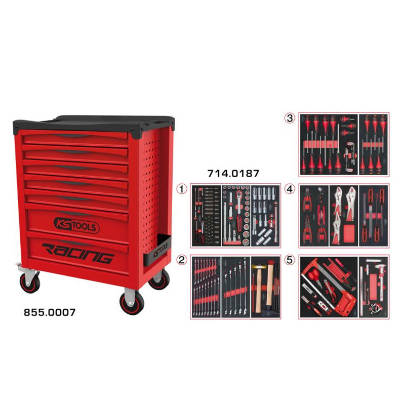 Servante RACING 7 tiroirs équipée de 187 outils - KS TOOLS - 855.7186