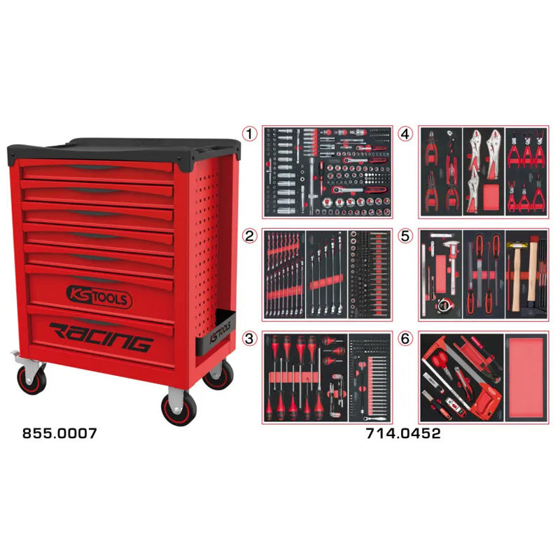 Servante RACING 7 tiroirs équipée de 455 outils - KS TOOLS - 855.7452