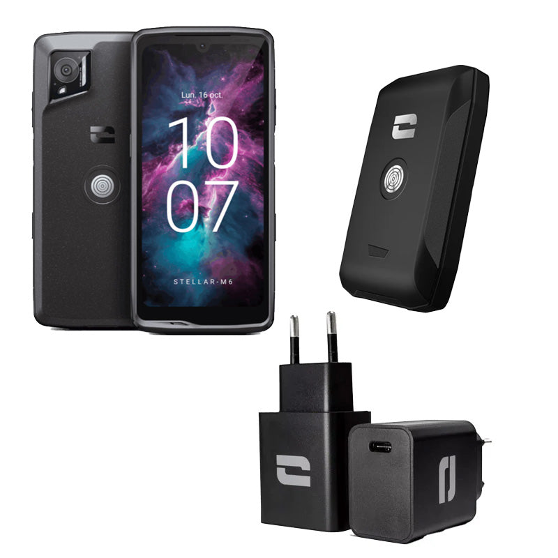 Pack Smartphone STELLAR M6 CROSSCALL + vitre de protection + tête de chargeur + batterie portable - P-Stellar-M6-bat