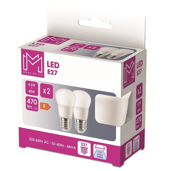 Ampoule E27SPH - Dépolie - Blanc froid - Lot de 2 - 40W
