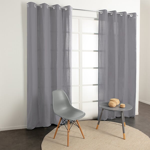 Rideau avec oeillets - Tamisant - Coton - Gris - 140x240cm