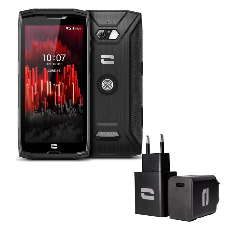 Pack Smartphone CORE X5 CROSSCALL + vitre de protection + tête de chargeur - P-Core-X5