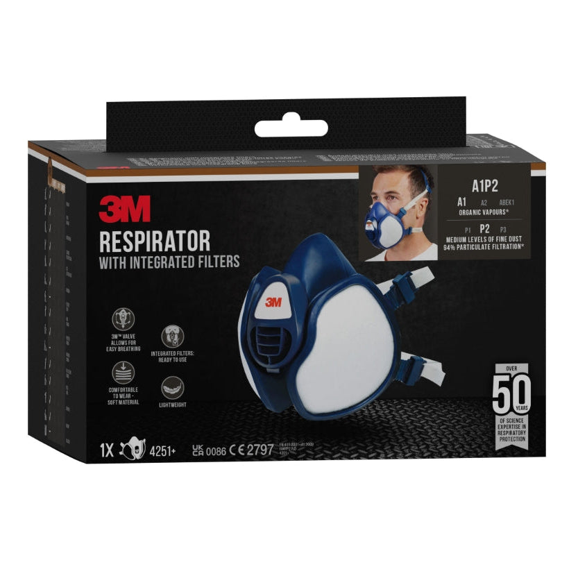 Demi masque 4251+ - Anti-Gaz et Vapeurs Organiques A1 - Anti-Poussières P2 A1-P2