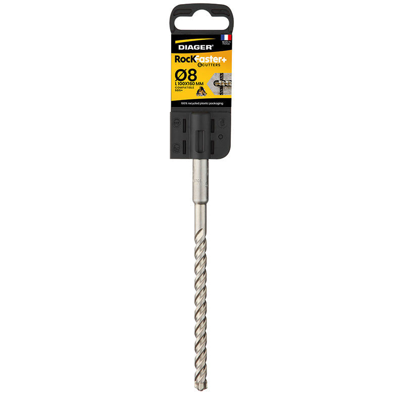 Foret béton - DIAGER - RocKFaster 6 taillants Tête Carbure Monobloc compatible SDS+ Diam.10x260mm
