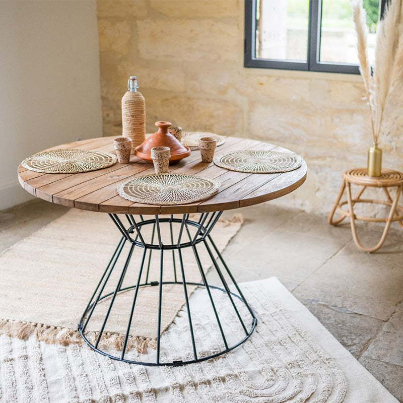 CEZARE Table Paul - 4 à 6 places - 79 x 120 x 120 cm - metal & teck - bois & noir