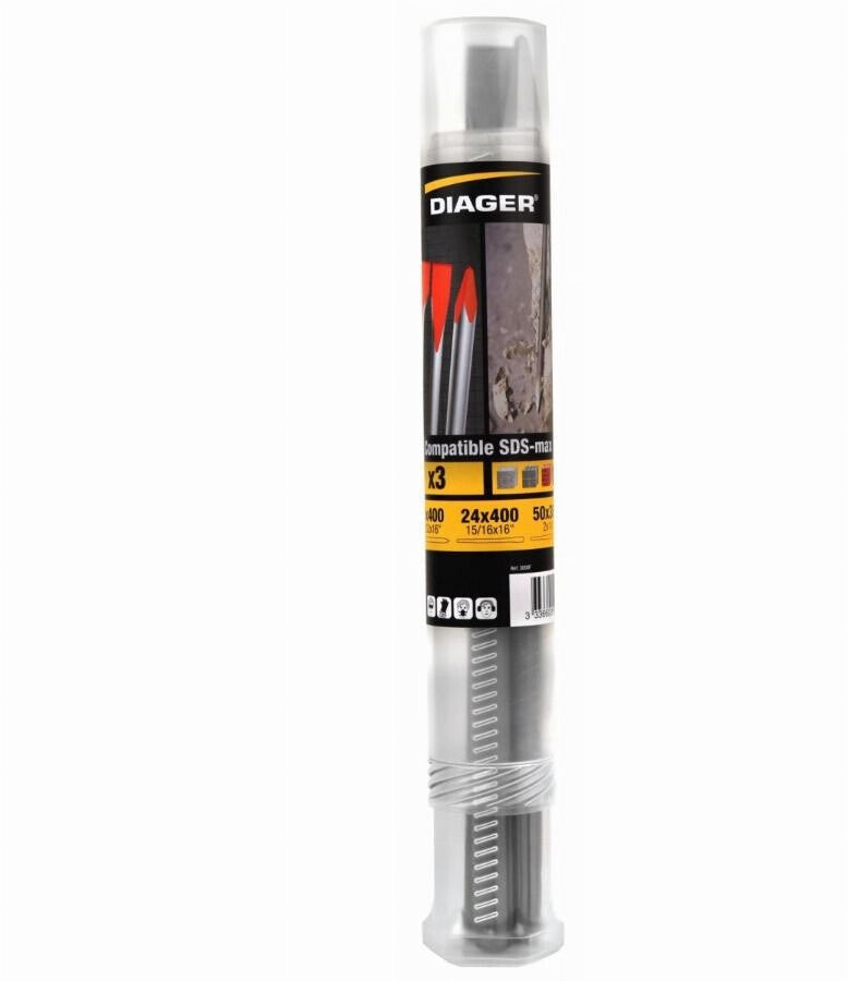 Kit Pics et Burins - DIAGER - SDS-max 3pcs : 1 pics 18x400 + 1 burins 24x400 + 1 burin 50x360 mm