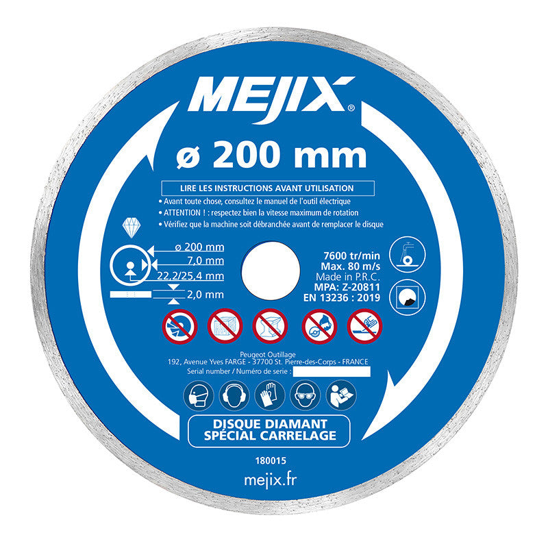 Disque diamant - MEJIX - 180015 - 200 mm BR 25.4/22.2 mm