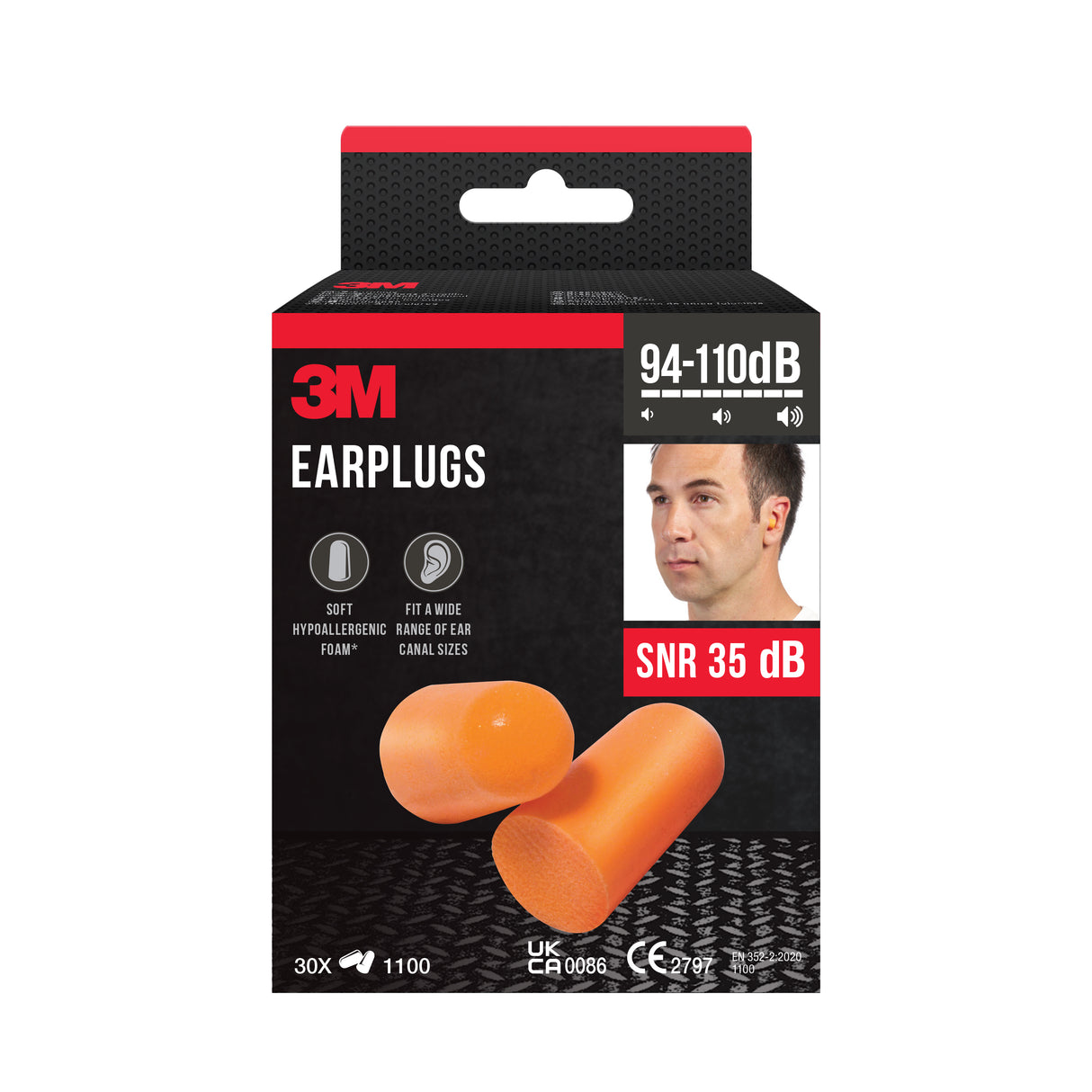 1100 - Bouchons d'Oreille Orange - 1 pack de 50 paires Orange SNR 35 dB