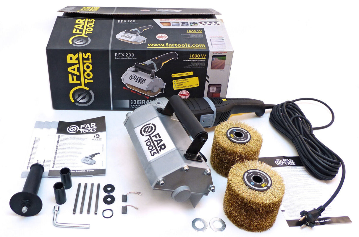 REX 200 Grand rénovateur exterieur FARTOOLS Puissance 1800 W, Diamètre de l'abrasif 120 MM, Longueur de l'abrasif 200 MM, Vitesse de rotation 900-3000 TR/MIN, Récupérateur de poussières Collecteur ,