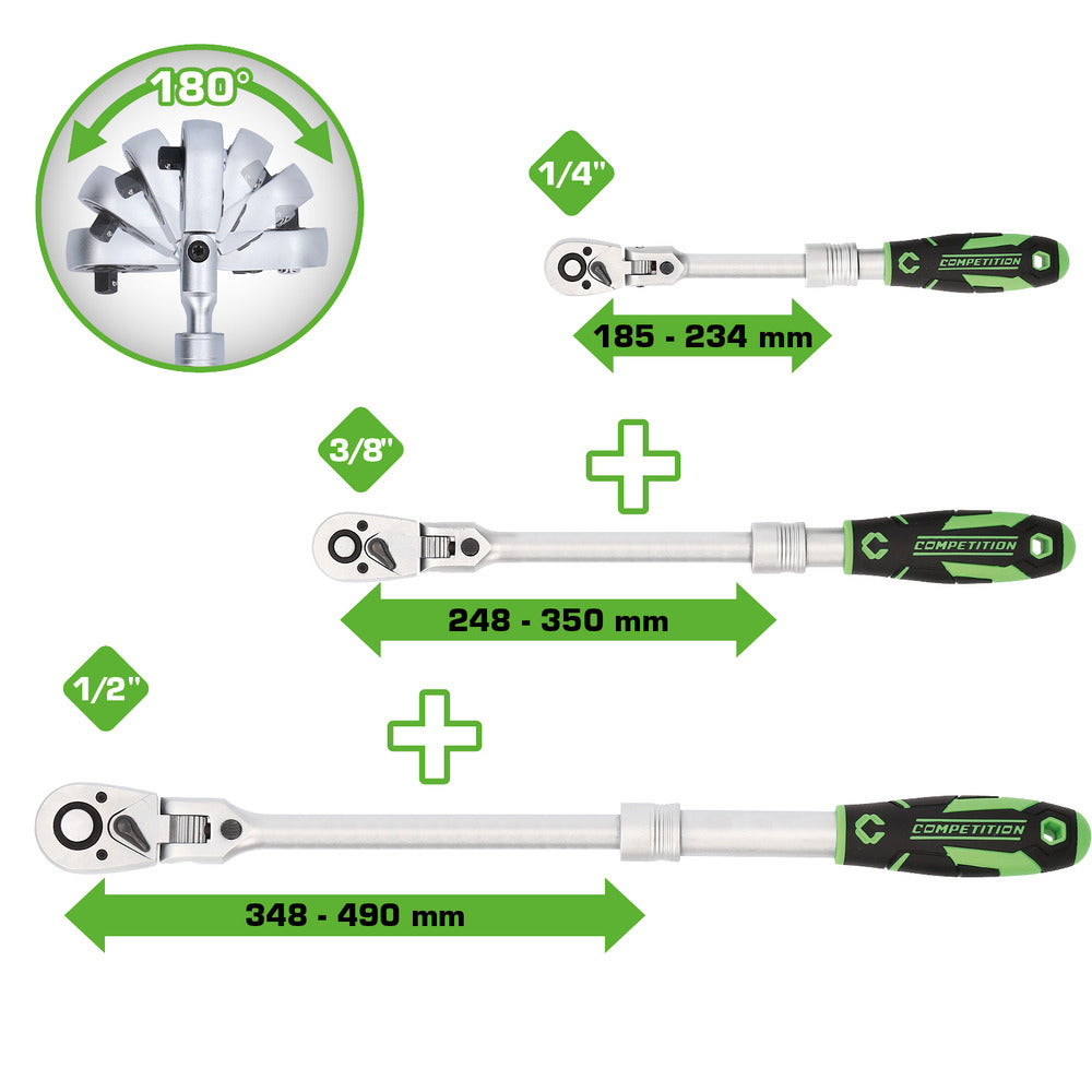 Jeu de cliquets télescopiques COMPETITION, 3pcs, 1/4"+3/8"+1/2" - KS Tools - 512.0103 COMPETITION