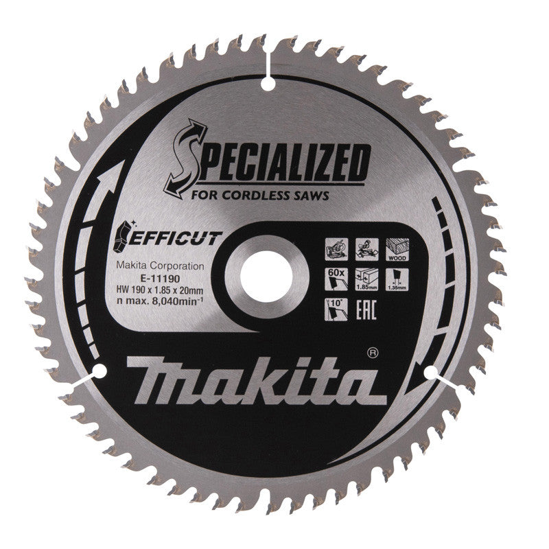 Lame de scie circulaire MAKITA E-11190 , T.C.T Efficut, 190 x 20 mm, 60 dents, pour bois