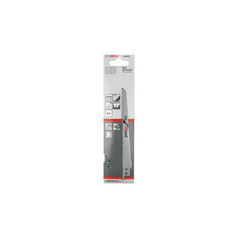Lot de 5 lames de scie sabre S 644 D BOSCH 2608650673 pour bois