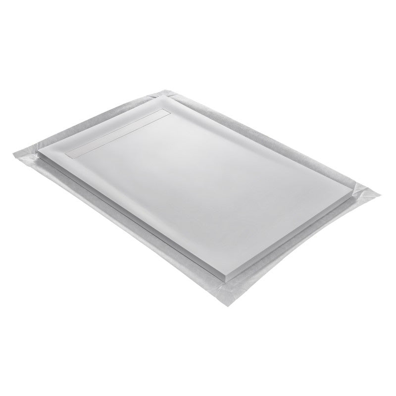 Receveur résine MARMOX imitation marbre blanc - grille caniveau excentrée