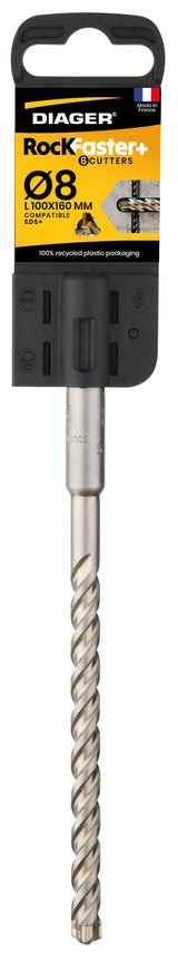 Foret béton - DIAGER  - RocKFaster 6 taillants Tête Carbure Monobloc compatible SDS+  Diam.12x210mm