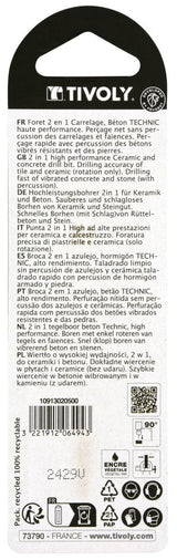 Tivoly   1 Foret Béton-Carrelage 2 en 1 Technic, Rouge, Ø 5 mm