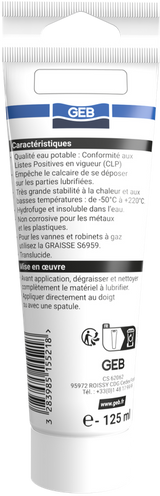 Graisse Silicone GEB lubrifiant pour robinetteries et sanitaires tube de 125ml Blanc