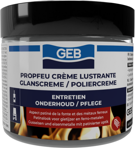 Crème lustrante GEB Propfeu effet patiné pour l’entretien et la protection des fontes et métaux 220ml