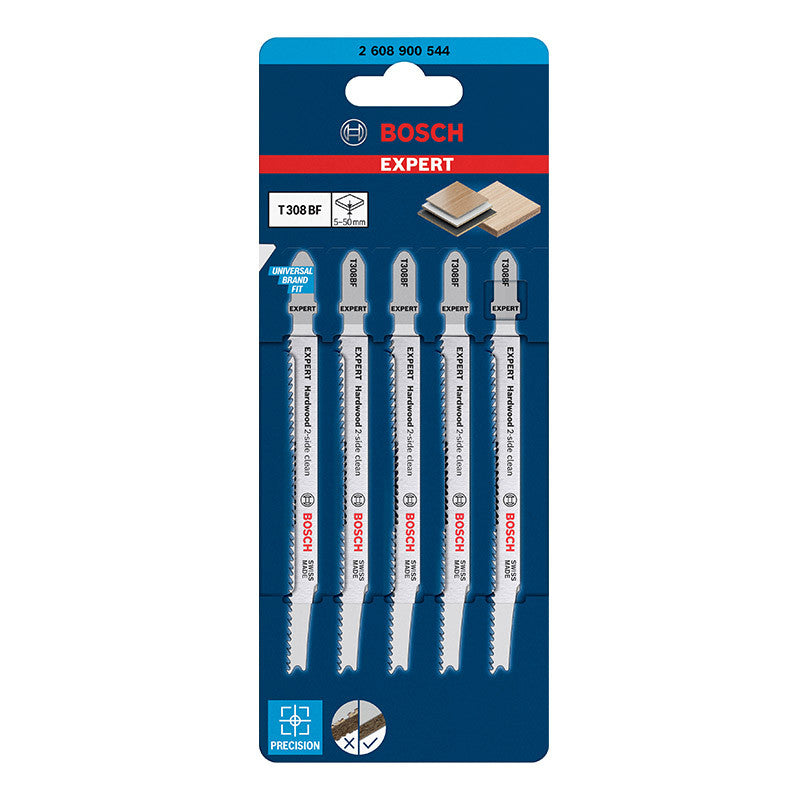 5 Lames scie sauteuse BOSCH 2608900544 EXPERT BIM Sans éclat Bois dur 117mm T308BF