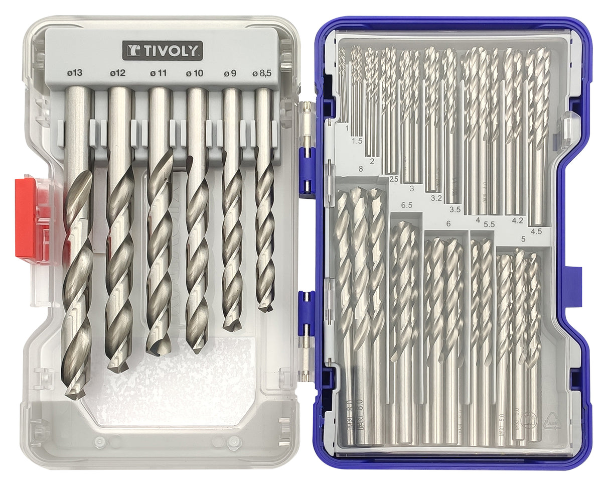 Tivoly   19 forets métaux HSS taillés meulés pointe en croix Ø 1 à 10mm par 0,5 mm