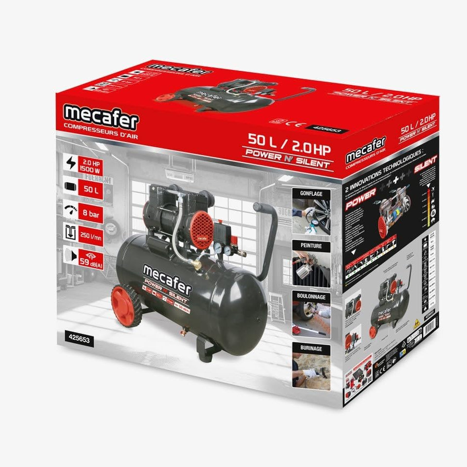 COMPRESSEUR DEBRUITE 50L 2HP POWER SILENT - MECAFER - 425653
