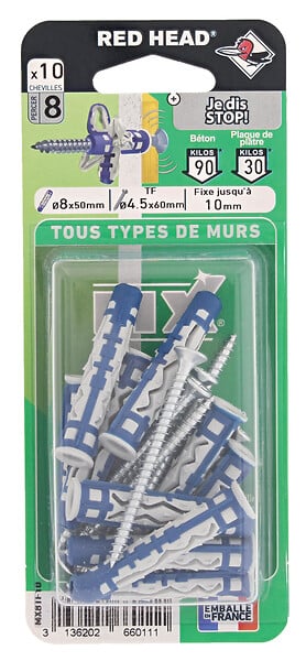MX8TF10 - Blister de 10 chevilles Mx 8x5