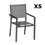 Pack de 5 chaises Jean - 56,5 x 60 x 90 cm - aluminium & textile - anthracite