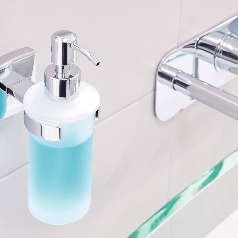 Klaam Distributeur de savon, Métal Chromé, adhésif, technologie sans Percer, 170mm x 70mm x 125mm - TESA