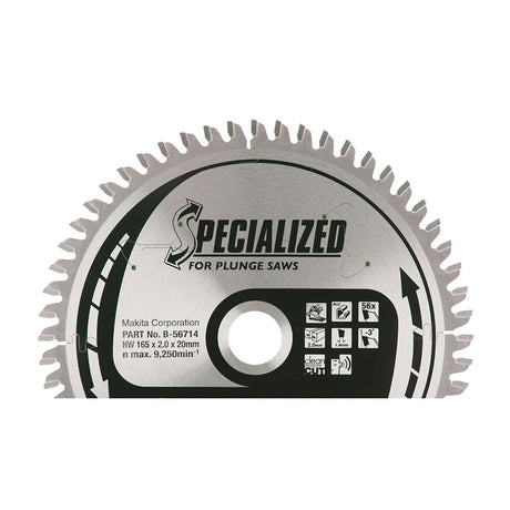 Lame carbure “Specialized” aluminium MAKITA B-56714 pour scies plongeantes à batterie