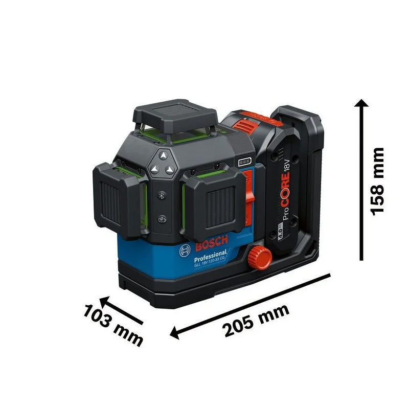 Laser lignes BOSCH GLL 18V-120-33 CG - 0 601 065 101 Professional (vendu sans batterie) en L-BOXX avec accessoires