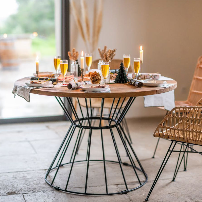 CEZARE Table Paul - 4 à 6 places - 79 x 120 x 120 cm - metal & teck - bois & noir