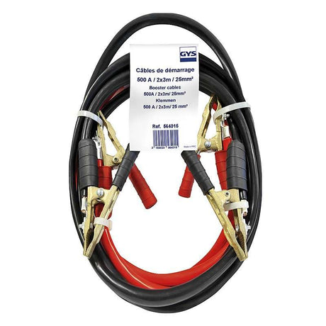 Cable de demarrage 500A  2x3m  Ø25mm²  Pinces Pro Laiton Pur GYS  564015