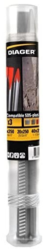 Kit Pics et Burins - DIAGER  - SDS-plus 3pcs 1 Pics 14x250 mm 1 Burins 20x250 mm 1 burin 40x250 mm