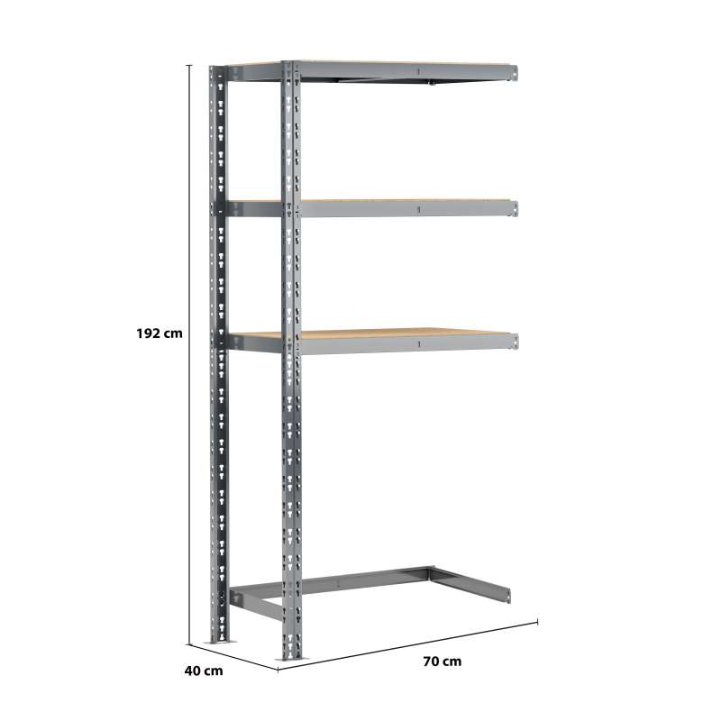 Extension étagère charge lourde MODULÖ STORAGE avec 3 plateaux de 70 cm de long (SYSTÈME EXTENSION)