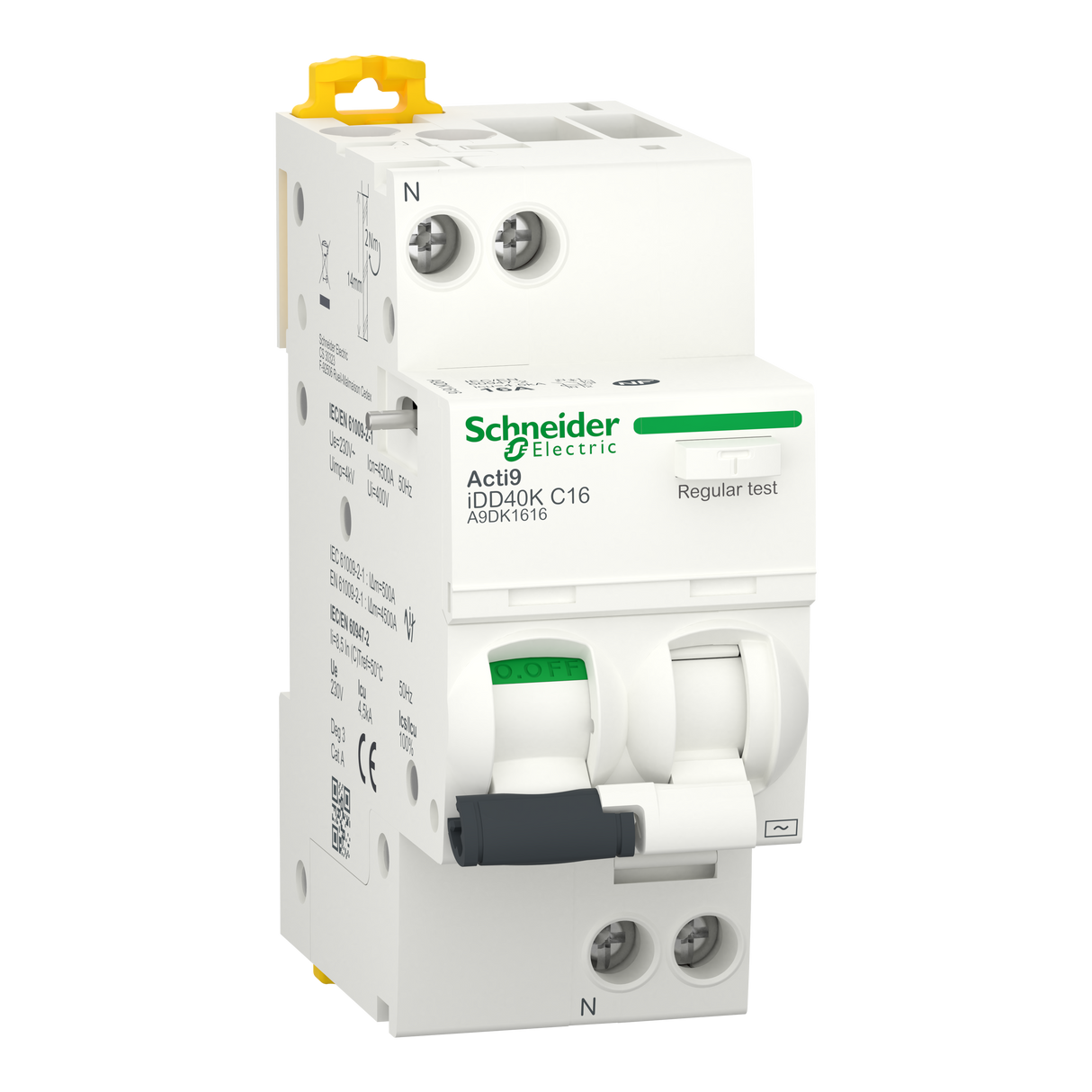 Disjoncteur différentiel SCHNEIDER A9DK1616 1P+N C 16A 4500A/4,5A 30mA type AC Acti9 iDD40K