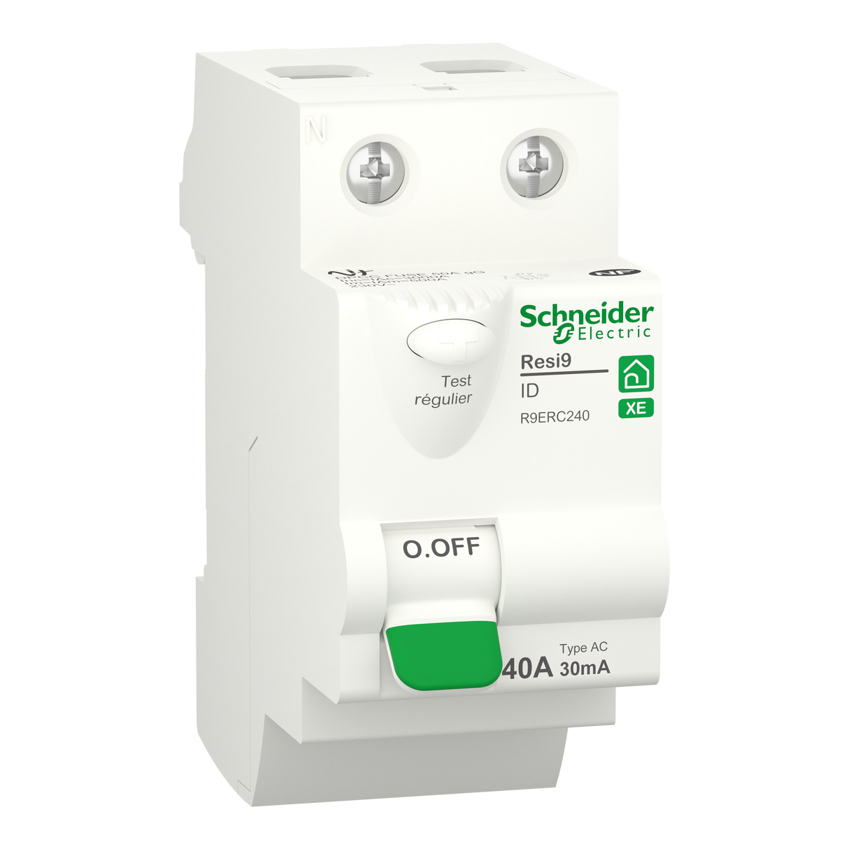 Interrupteur différentiel  SCHNEIDER R9ERC240 40A type AC 30mA 1P+N embrochable Resi9 XE