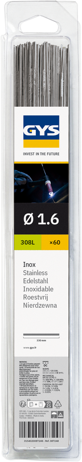 60 Baguettes TIG inox 308L ø 1.6 GYS 087248