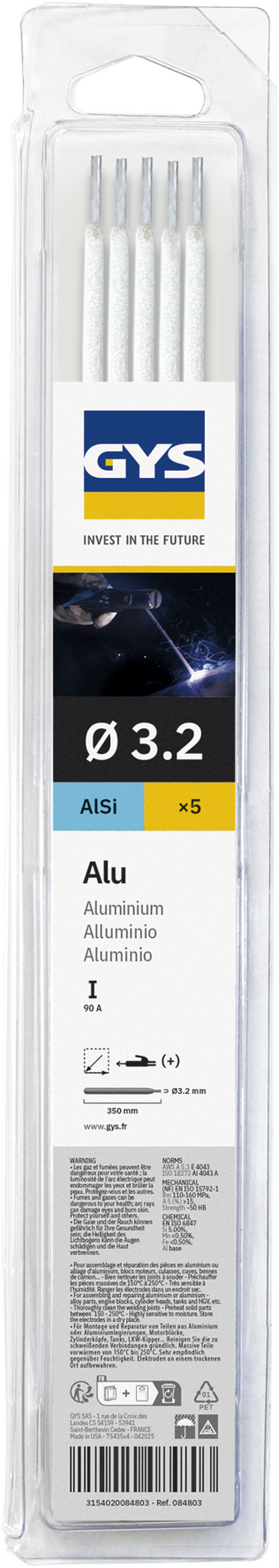 5 électrodes en alu GYS 084803 Ø3,2 - BLISTER
