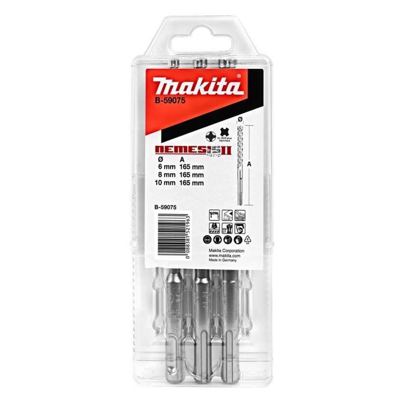 Jeu de 3 forets à béton MAKITA B-59075 à emmanchement SDS-Plus NEMESIS II (6/8/10x160mm)