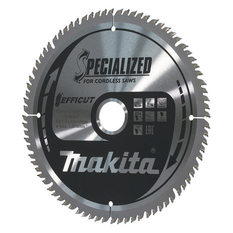 Lame carbure EFFICUT bois pour scies radiales à batterie MAKITA E-08894 216x30mm, 80 dents