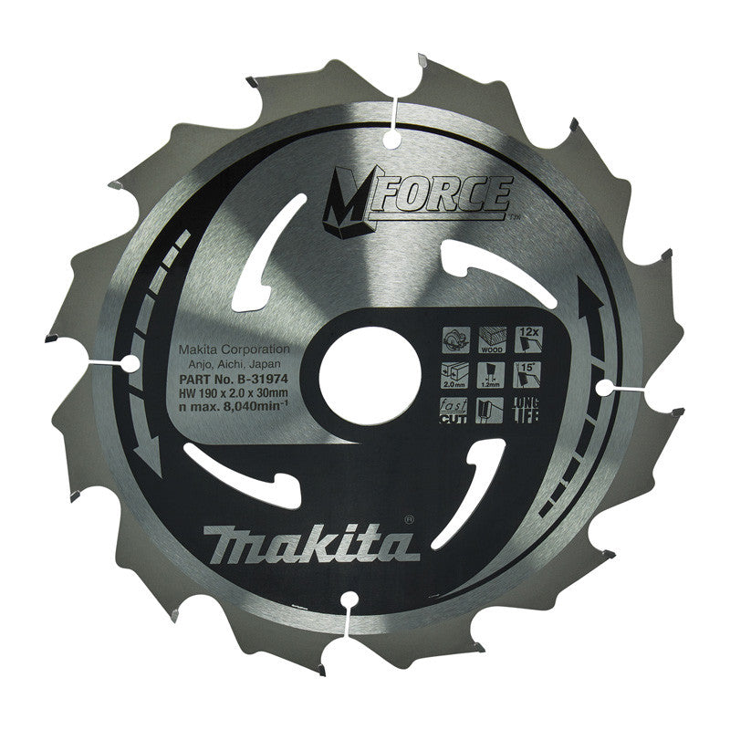 Lame de scie circulaire, MAKITA  B-31974  M-Force T.C.T, 190 x 30 mm, 12 dents