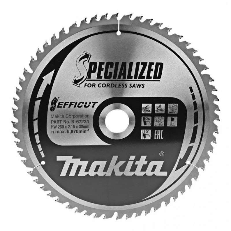 Lame de scie circulaire MAKITA B-67234 EFFICUT Specialized pour bois Ø 260mm