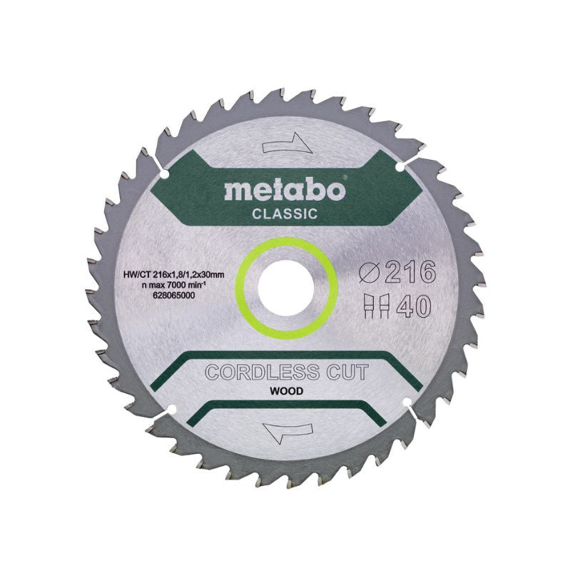 Lame de scie circulaire METABO Classic "Cordless Cut Wood" 628065000 - HW/CT - 216x30mm - 40WZ - 5°