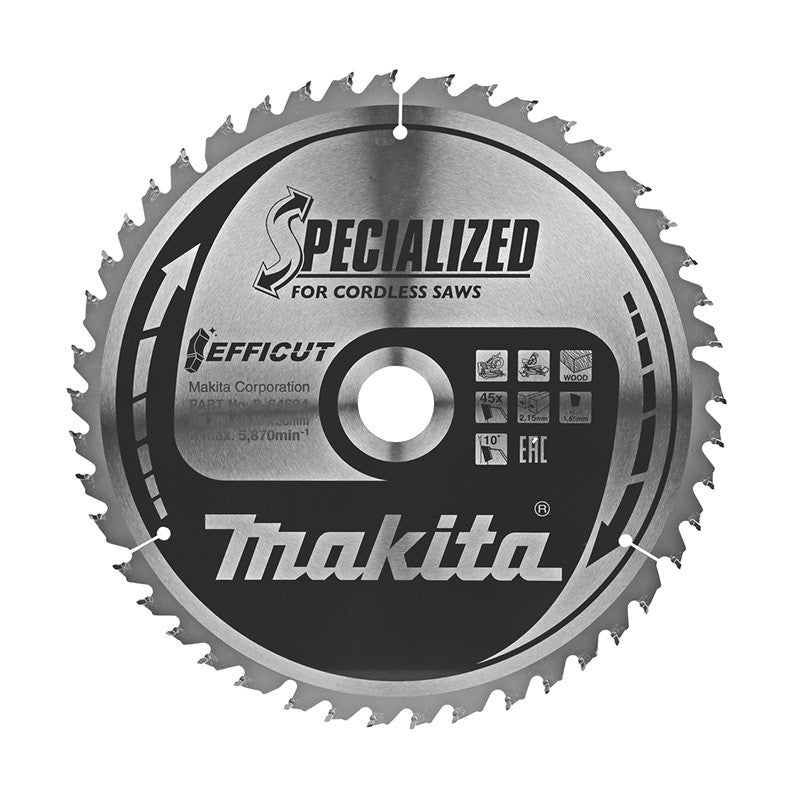 Lame TCT EFFICUT pour scies circulaires MAKITA B-64624 260x30mm, 45 dents, pour le bois, tous travaux